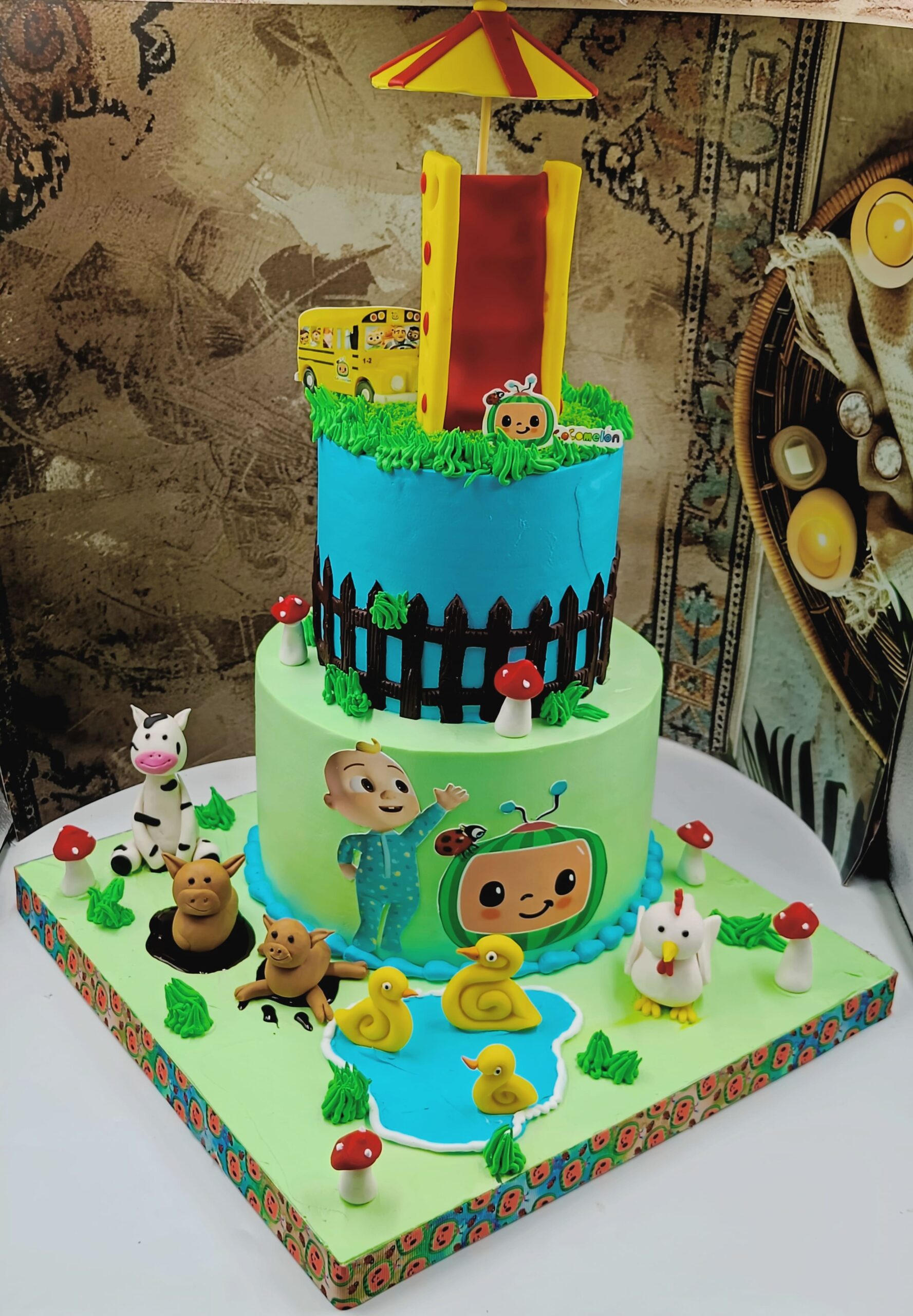 2Tier Cocomelon Theme cake3