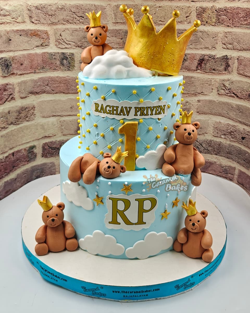 2Tier Teddy crown theme cake16