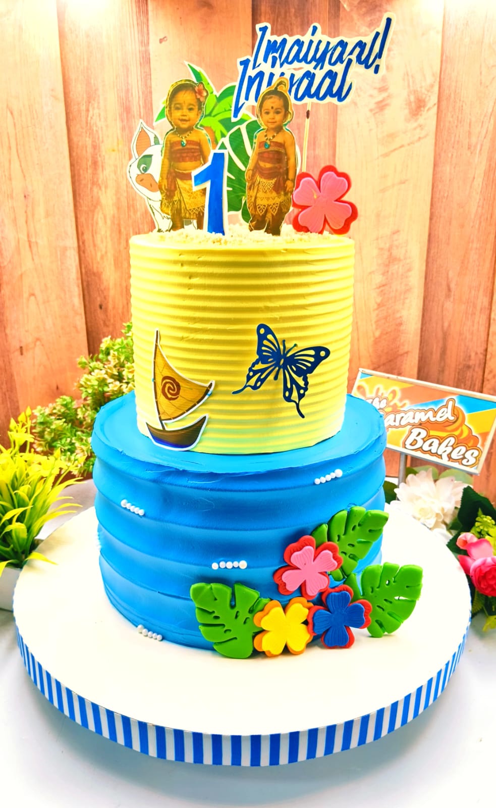 2Tier Girl Baby Moana Theme cake1
