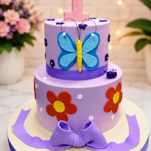 2Tier butterfly first birthday cake3