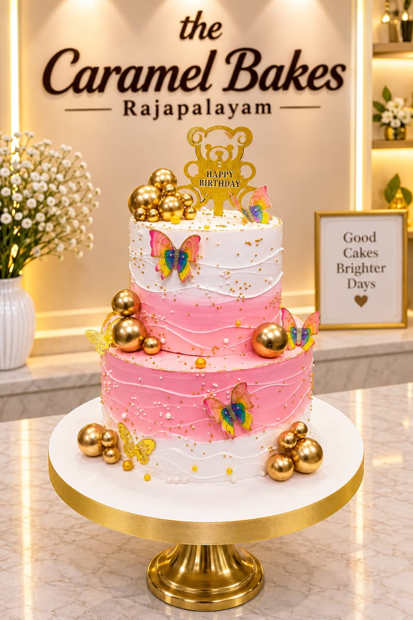 2Tier butterfly first birthday cake5