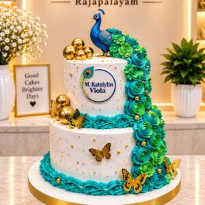 2Tier Peacock theme cake4